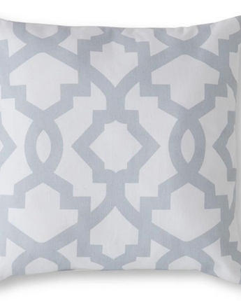 18" Square Cotton White Pillow with Gray Geometric Interlocking Pattern