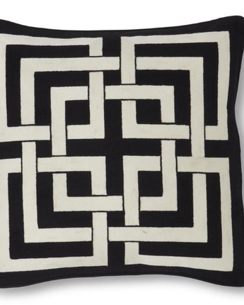 20" Square Black Acrylic Pillow with White Interlocking Squares