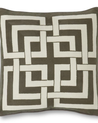 20" Square Gray Acrylic Pillow with White Interlocking Squares