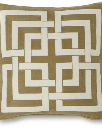 20" Square Tan Acrylic Pillow with White Interlocking Squares
