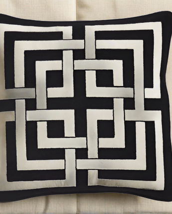 20" Square Black Acrylic Pillow with White Interlocking Squares