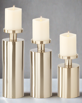 Gold Metal Round Column Candleholders Set of 3