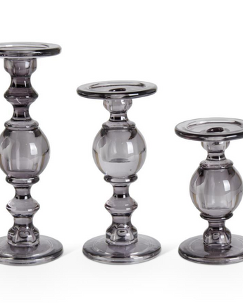 Gray Transparent Glass Taper/Pillar Candle Holder Set of 3