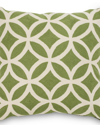 20" Green Woven Pillow with Cream Geometric Circle and Diamond Pattern