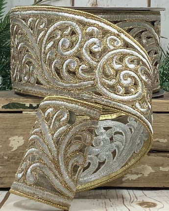 3.5" Silver Metallic Scroll Ribbon