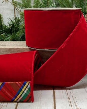 4" Red Velvet with Nutcracker Plaid Backing