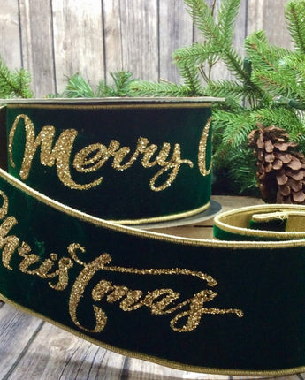 4" Emerald Green Velvet with "Merry Christmas" Ribbon