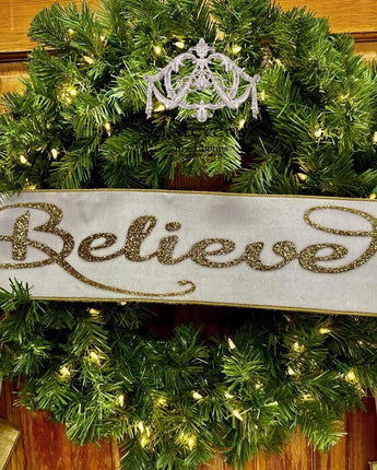 70" Winter White "Believe" Banner