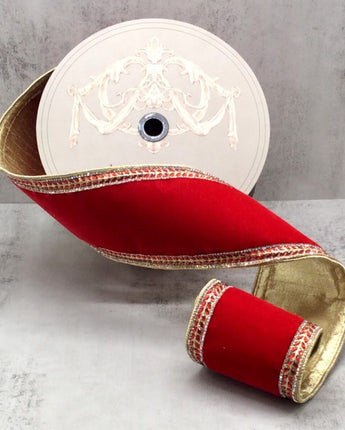 4" Red Velvet Ribbon with Crystal Trim