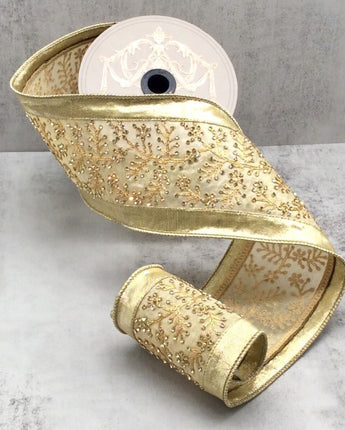 4" Gold Crystal Branch Ribbon