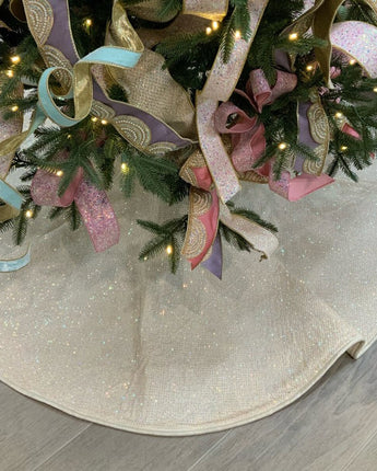 64" Vanilla Iridescent Jeweled Tree Skirt
