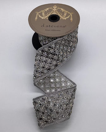 2.5" Silver Diamond Jeweled Ribbon