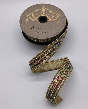 1" Gold Herringbone Jeweled Ribbon