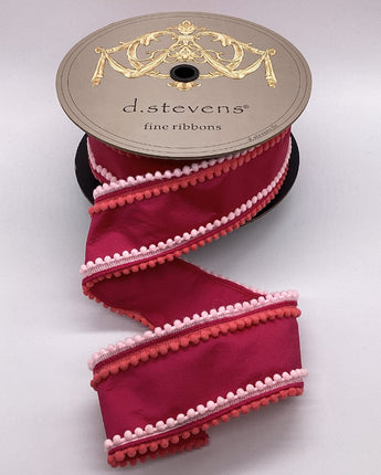 3" Hot Pink Dupioni Pom Pom Ribbon