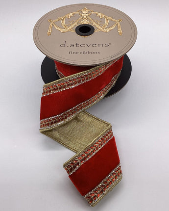 2.5" Red Velvet Ribbon with Crystal Trim