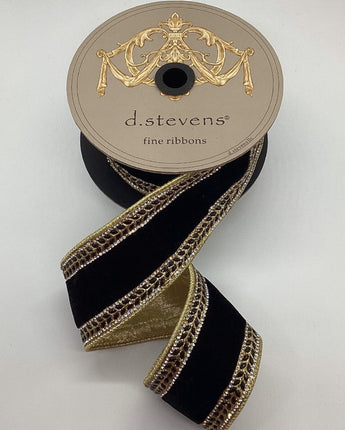 2.5" Black Velvet Ribbon with Jeweled Trim