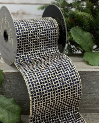 4" Navy Taffeta with Gold Mesh Ribbon