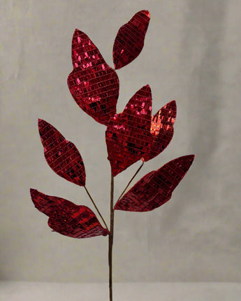 30" Shiny Mirrored Leaf Spray