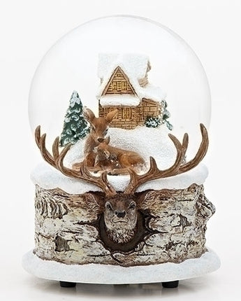 5.5" Snowy Cabin with Deer Snowglobe