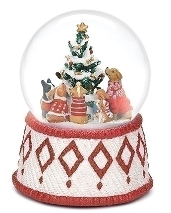 6" Dogs around the Christmas Tree Snowglobe