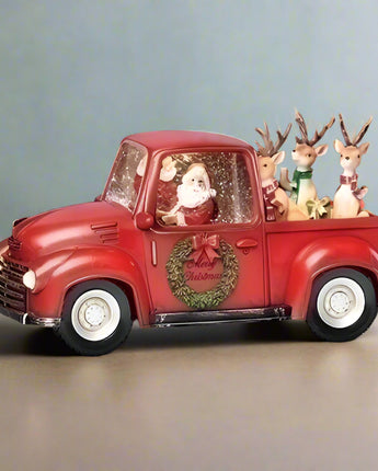 6" Santa's Truck with Reindeer Water Globe