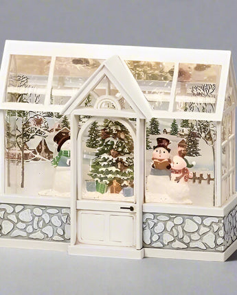 8" Greenhouse with Snowman Water Globe