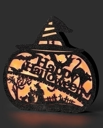 13" Lighted Happy Halloween Pumpkin Figurine