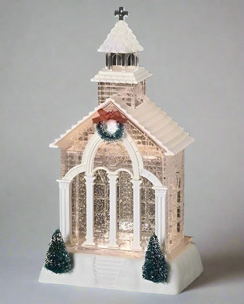 11.5" Church with Tree and Wreath Water Globe