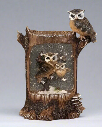 10" Log with Owl Water Globe