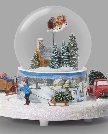 6" Log Cabin with Flying Santa Snowglobe