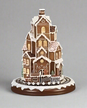 10" Gingerbread Village with Rotating Train
