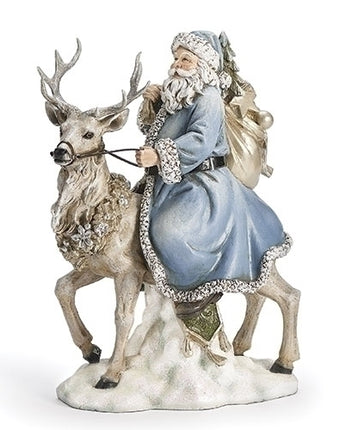 12" Blue Santa Riding Reindeer
