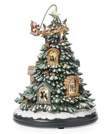 10.5" Lighted Christmas Tree with Flying Santa