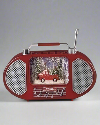 6" Red Radio with Truck Water Globe