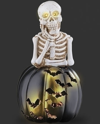 14" Lighted Skeleton on Pumpkin