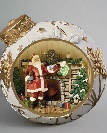 8" Lighted Ornament with Santa by Fireplace