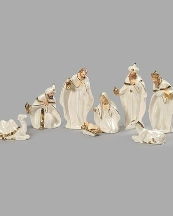 7.5" White & Gold Nativity (Set of 8)