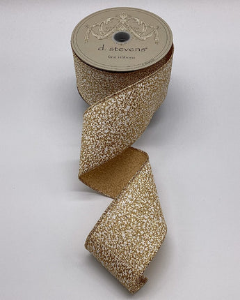 2.5" Gold Glittered Ribbon with White Speckle Paint