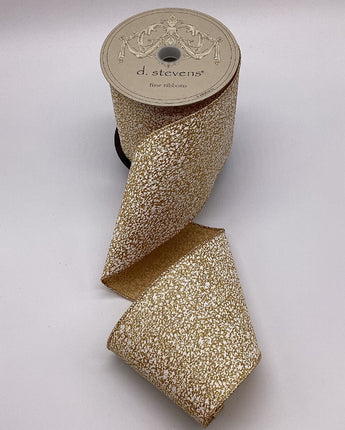 4" Gold Glittered Ribbon with White Speckle Paint