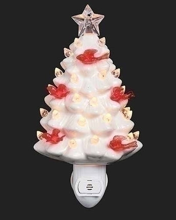 7" White Vintage Tree with Cardinals Nightlight