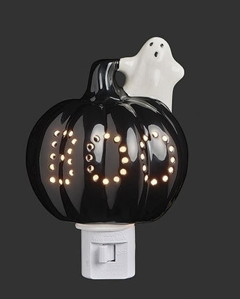 5" Black Pumpkin with Ghost Nightlight