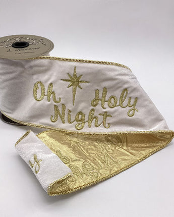 4" Winter White Velvet "O Holy Night" Ribbon