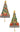 Two decorative Christmas tree wall hangings on a white background. Each tree is gold-toned with multicolored ornaments, a gold star topper, wrapped presents, and a black-and-white checkered base with a gold hanging stem.
