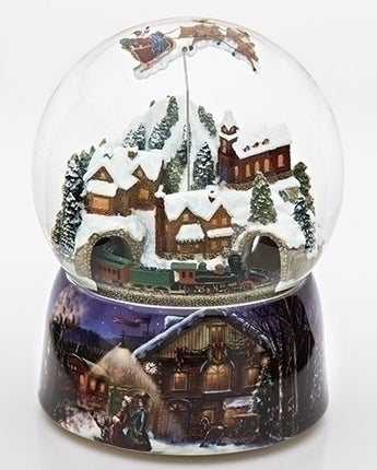 8" Holiday Village with Flying Santa Snowglobe
