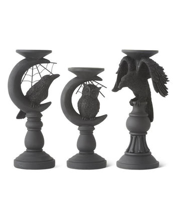Matte Black Halloween Candleholders (Set of 3)