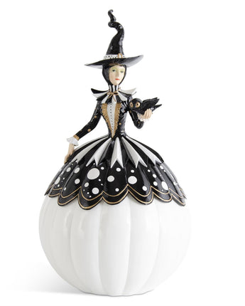 18" White Black & Gold Resin LED Witch
