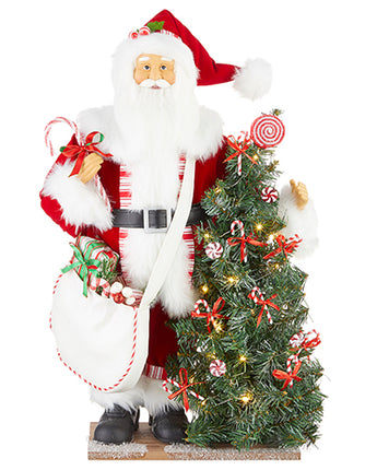 24.75" Peppermint Santa with Lighted Tree