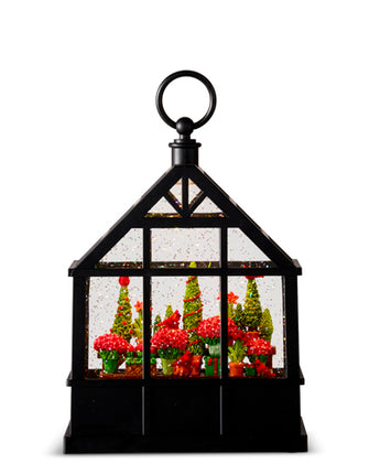 9.5" Christmas Flowers and Cardinals Greenhouse Water Globe