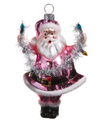 5" Pink Santa Holding Light Ornament