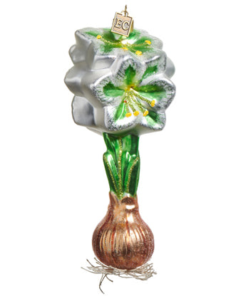 6" White Green Amaryllis Bulb Ornament